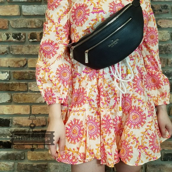 LEATHER Kate Spade Leila Belt Bag Black Zipper Fanny BAG - Picture 9 of 9